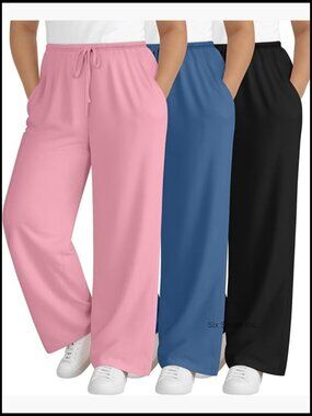Plus Size Lounge Pants with Pockets Wide Leg Drawstring Sweatpants 3 Pack